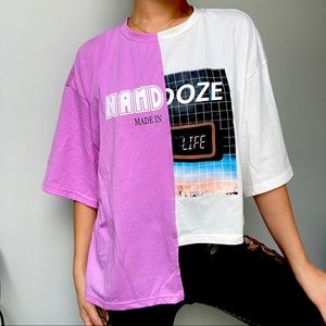 Half and Half ColorBlock Graphic T-Shirt